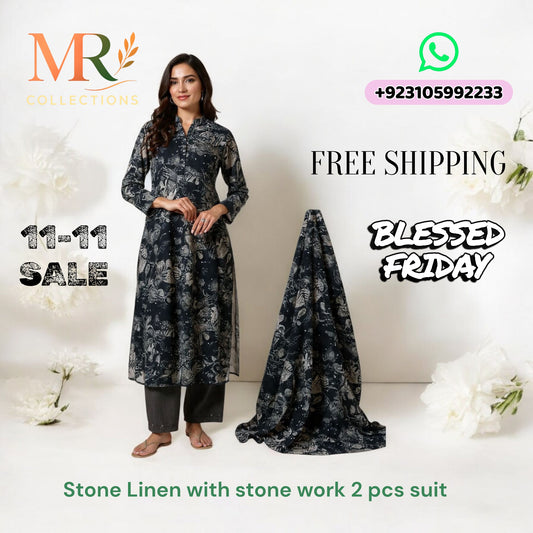 Stone Linen with Stone Work - 2 Pcs